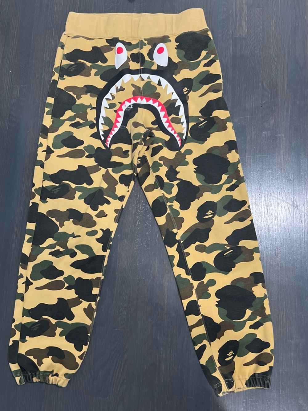 Bape Camo Shark Graphic Jogger Pants - Yellow/Green